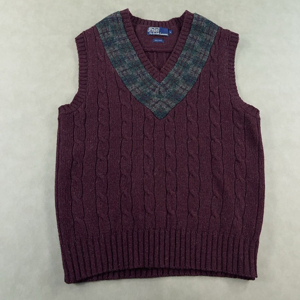 Vintage Polo Ralph Lauren Wool‎ Cable Knit Sweater Vest Medium RRL Preppy 90s
